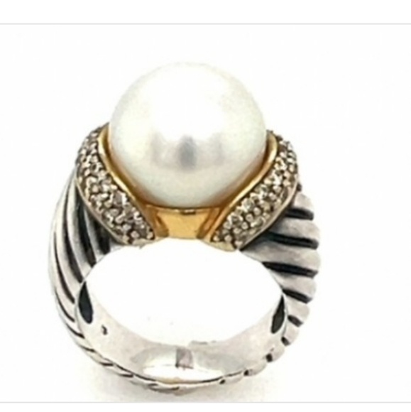 18K David Yurman  Diamond South Sea Pearl Sterling Silver Ring - Picture 1 of 5